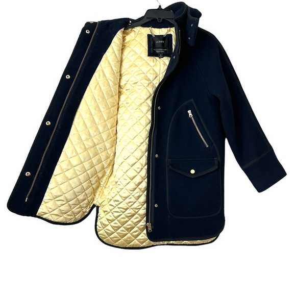 J. Crew Summit Parka Coat Italian Stadium Cloth Wool in Navy Gold Trim size 0 - Picture 6 of 14